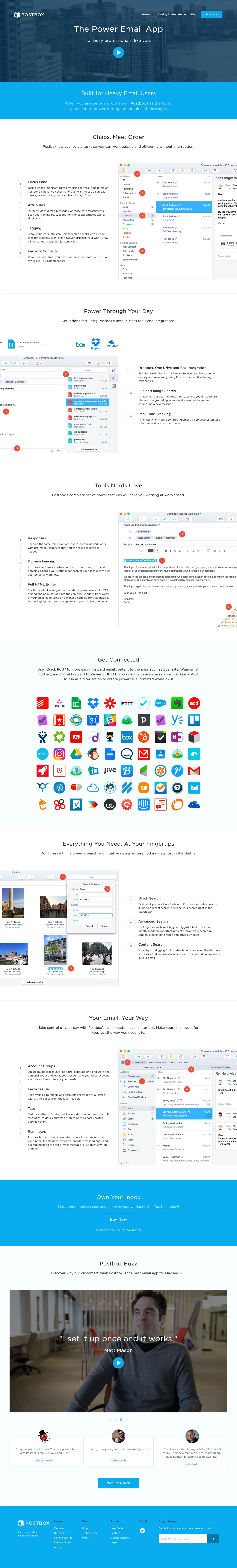 Postbox Landing Page Example: When you are serious about email, Postbox has the tools you need to power through mountains of messages.