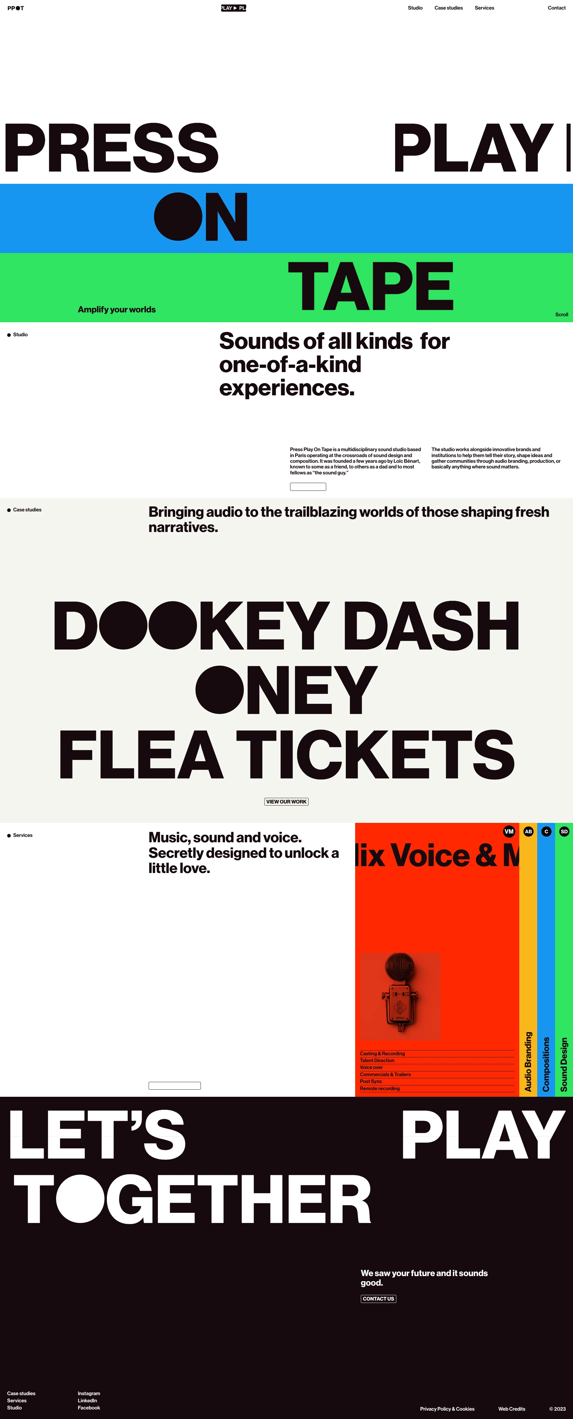 Press Play On Tape Landing Page Example: Press Play On Tape is a multidisciplinary sound studio based in Paris operating at the crossroads of sound design and composition. It was founded a few years ago by Loïc Bénart, known to some as a friend, to others as a dad and to most fellows as: the sound guy.