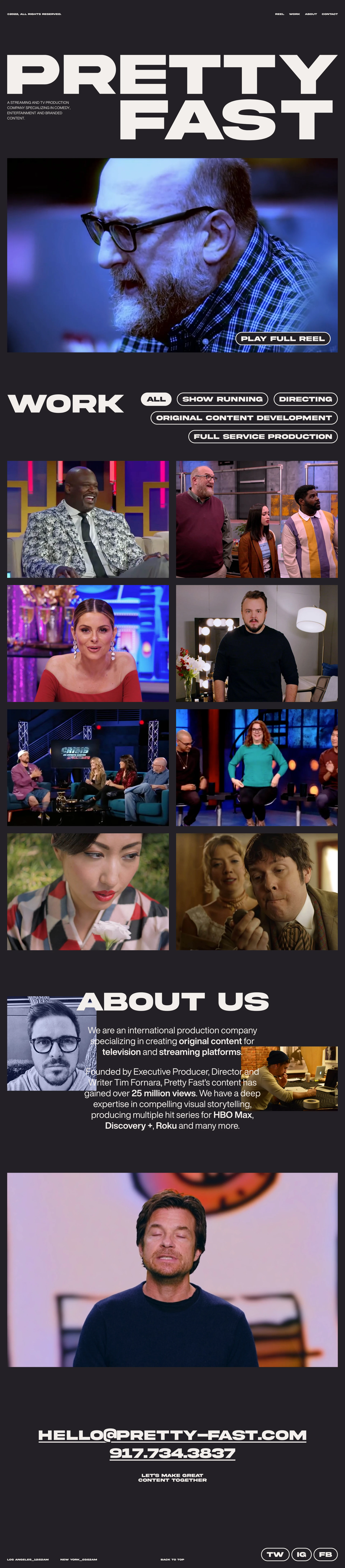Pretty Fast Landing Page Example: Pretty Fast is a streaming and TV production company specializing in comedy, entertainment and branded content.