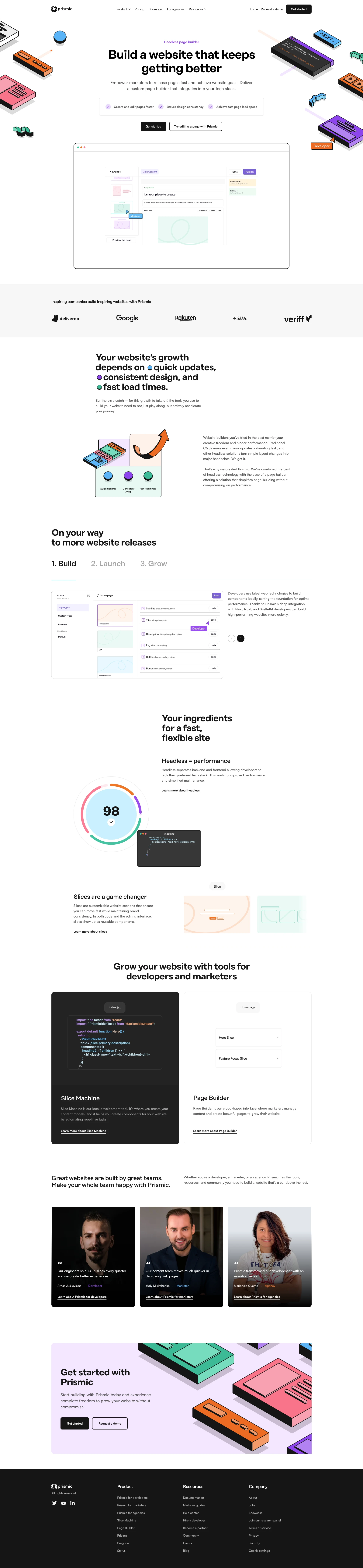 Prismic Landing Page Example: Prismic is the headless page builder that lets developers and marketers ship and iterate faster, and build sites that just keep getting better.