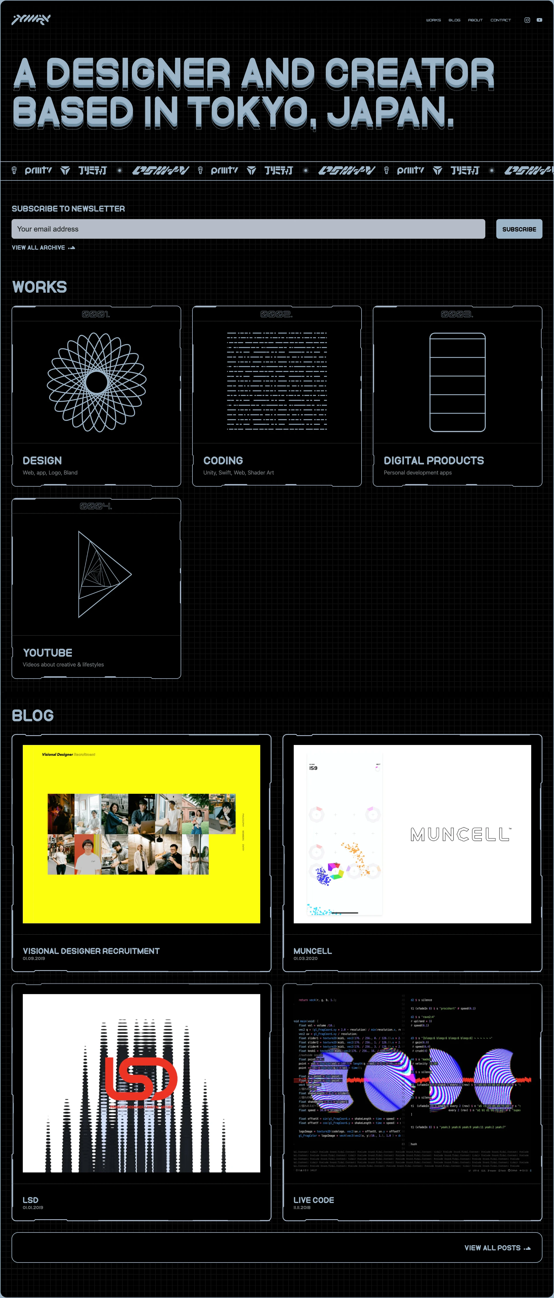 prmtv Landing Page Example: A Designer and Creator based in Tokyo, Japan.