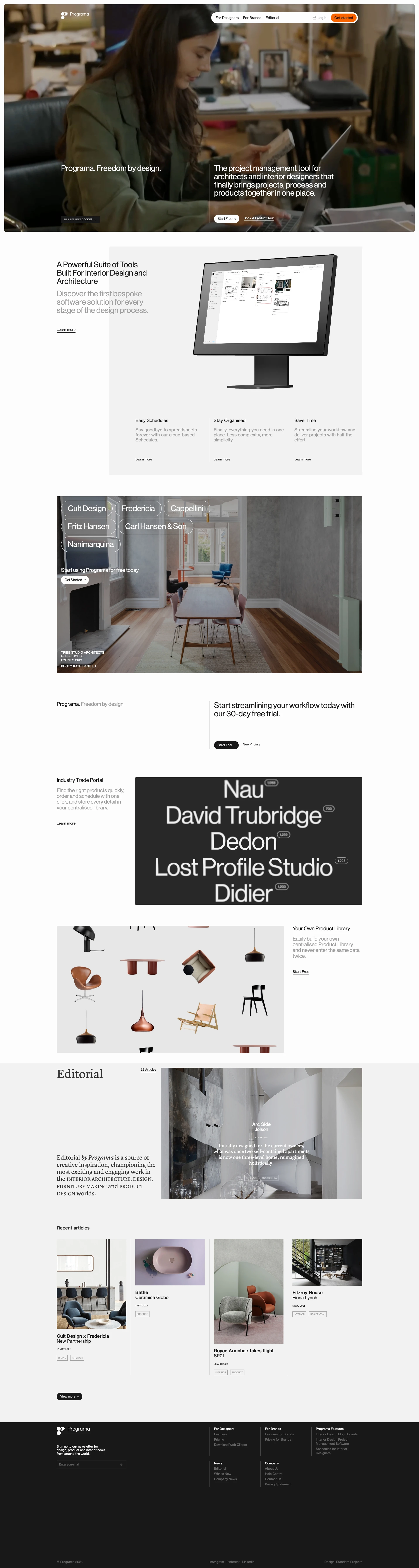 Programa Landing Page Example: Purpose-built for and by Interior Designers, Programa removes headaches and distractions so you and your studio have the freedom to design. The project management tool for architects and interior designers that finally brings projects, process and products together in one place.