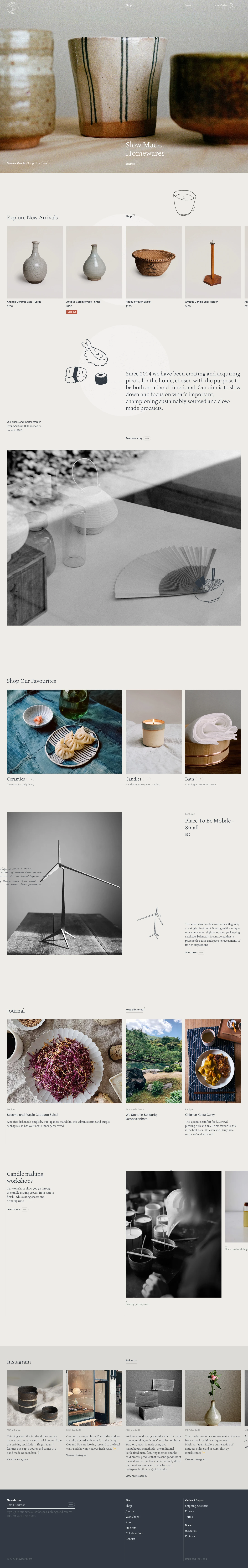 Provider Store Landing Page Example: Daily tools for everyday living. We create and source slow made pieces for the home. Est 2014.