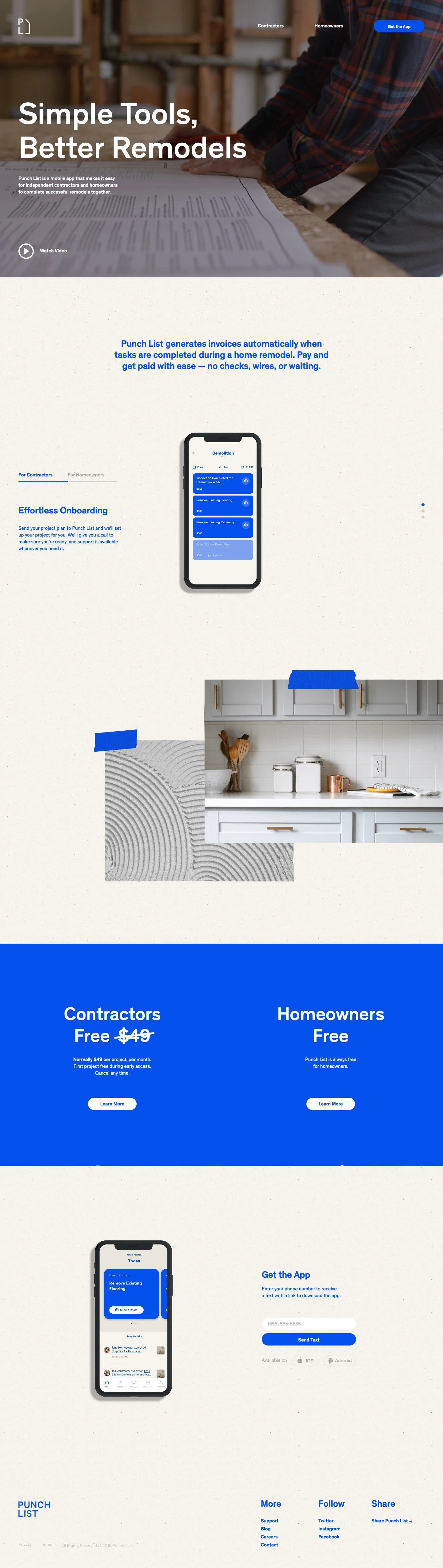 Punch List Landing Page Example: Punch List is a mobile app that makes it easy for independent contractors and homeowners to complete successful remodels together.