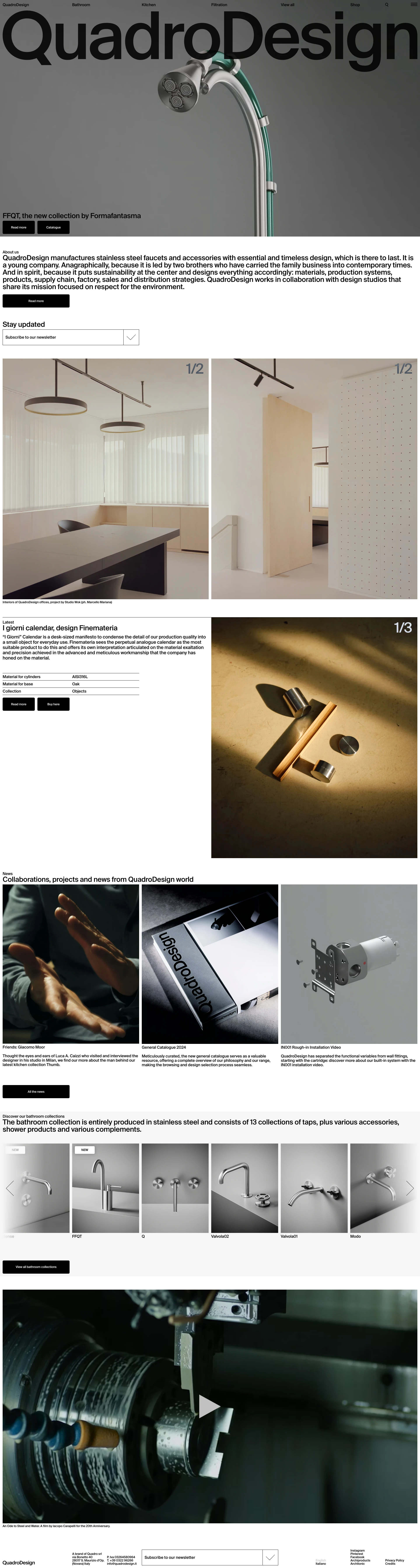 QuadroDesign Landing Page Example: QuadroDesign creates timeless design faucets and accessories for bathrooms and kitchens, embodying sustainability and the values of Made in Italy. Find out more.