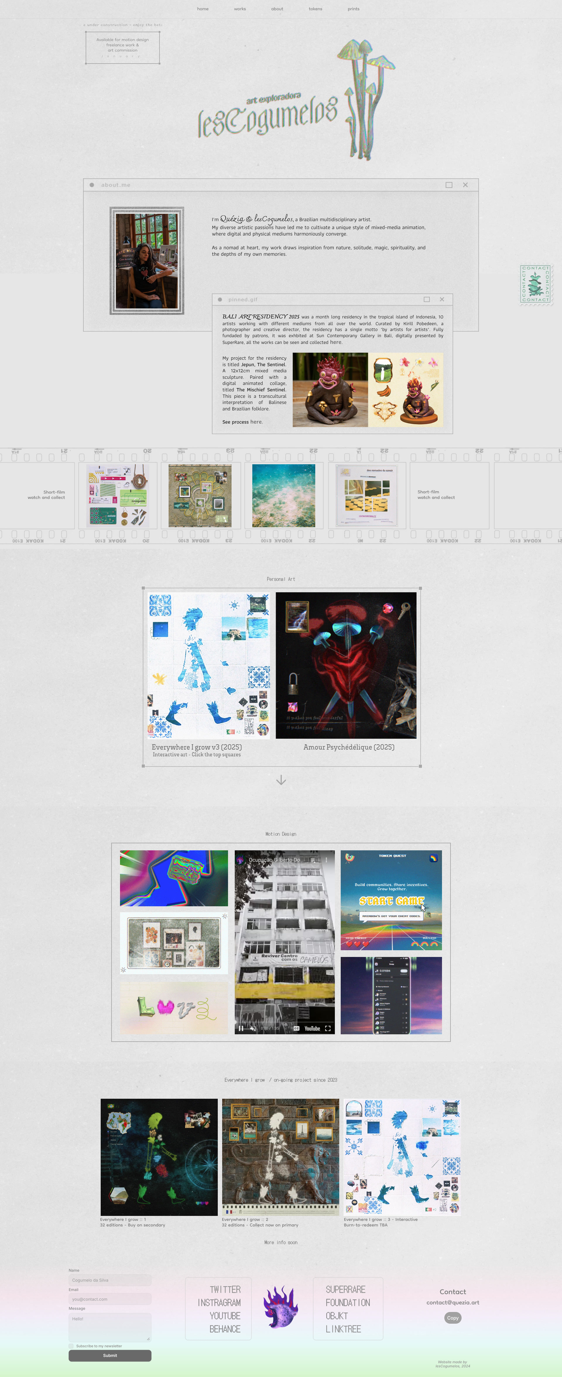 lesCogumelos Landing Page Example: My diverse artistic passions have led me to cultivate a unique style of mixed-media animation, where digital and physical mediums harmoniously converge. As a nomad at heart, my work draws inspiration from nature, solitude, magic, spirituality, and the depths of my own memories.