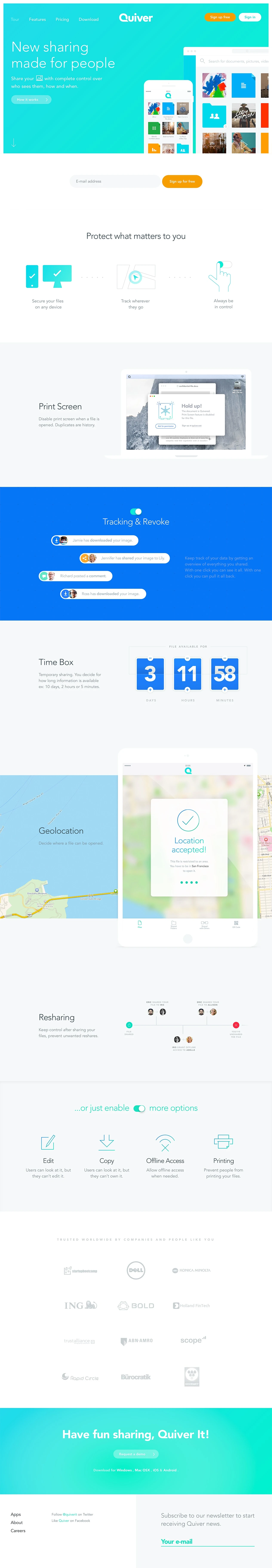 Quiver Landing Page Example: Quiver offers unlimited storage and allows you to share files and collaborate with complete control over who sees them, how and when