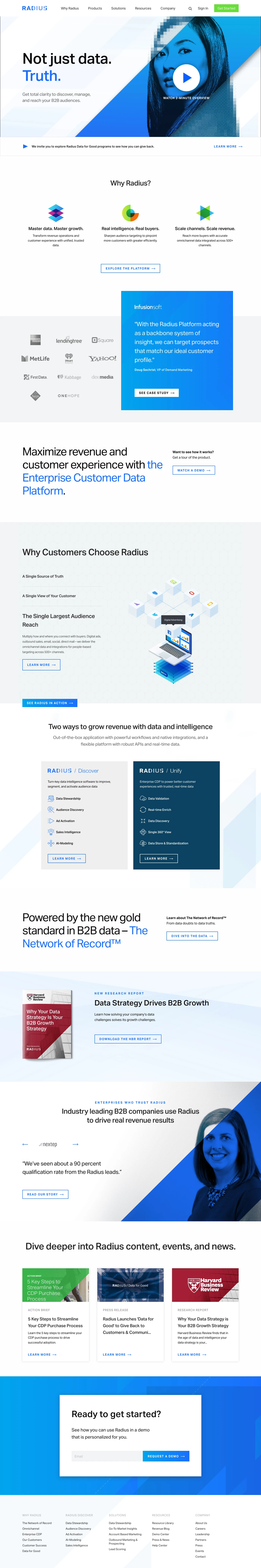 Radius Landing Page Example: Radius helps companies discover, manage, and reach their best audiences. With Radius, you don’t just have data—you have a source of truth.