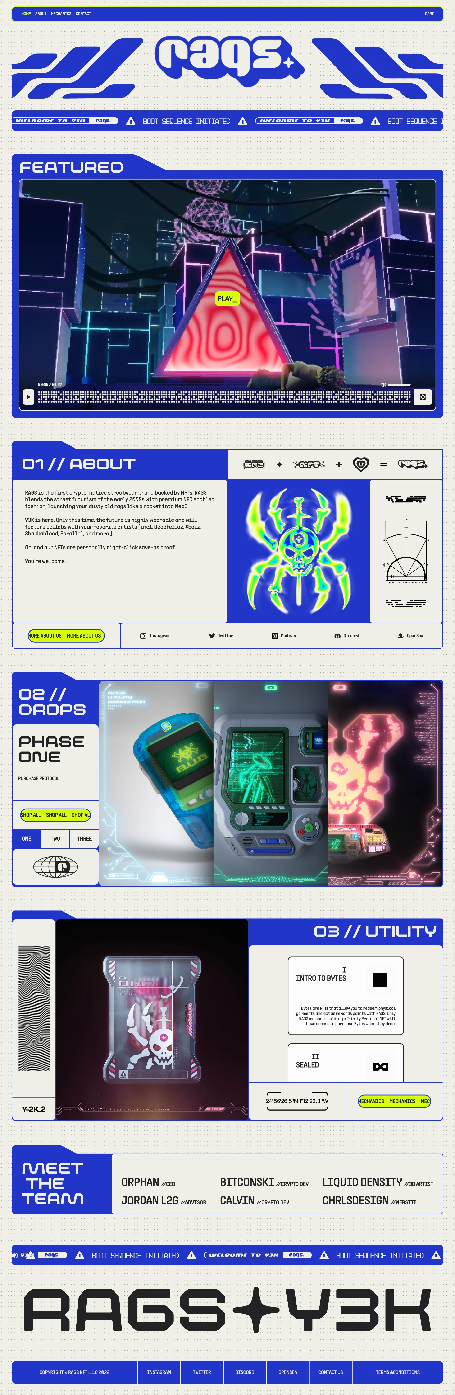 Rags Cool Landing Page Example: RAGS is the first crypto-native streetwear brand backed by NFTs. RAGS blends the street futurism of the early 2000s with premium NFC enabled fashion, launching your dusty old rags like a rocket into Web3.