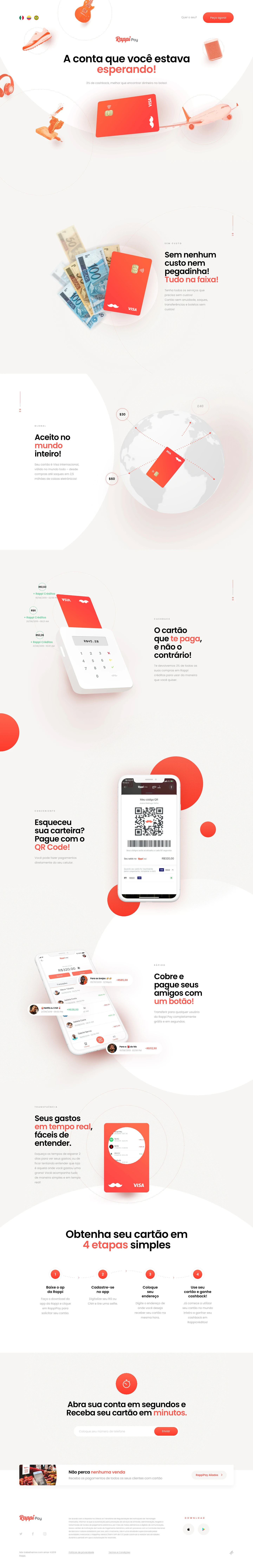 RappiPay Landing Page Example: The account you were waiting for. Cashback on all your purchases, withdrawals without commissionat any ATM and everything from your cell phone.
