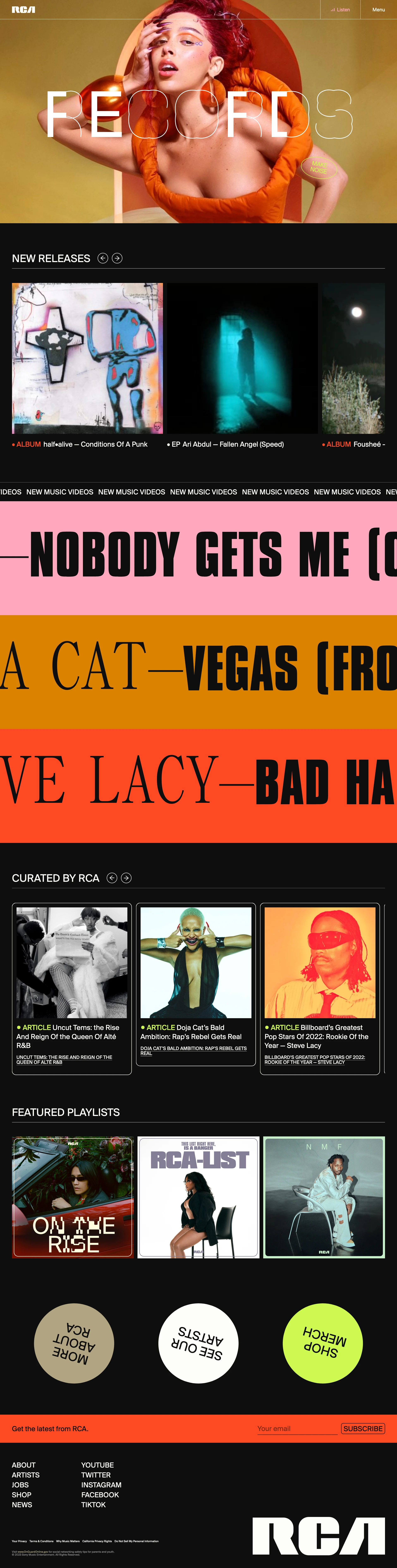 RCA Records Landing Page Example: We are more than a record label. We are advocates for change.