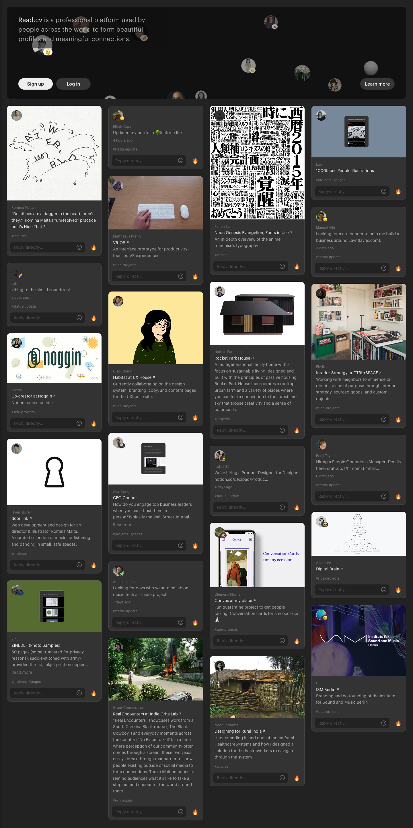 read.cv Landing Page Example: read.cv is a professional platform used by people across the world to form beautiful profiles and meaningful connections.