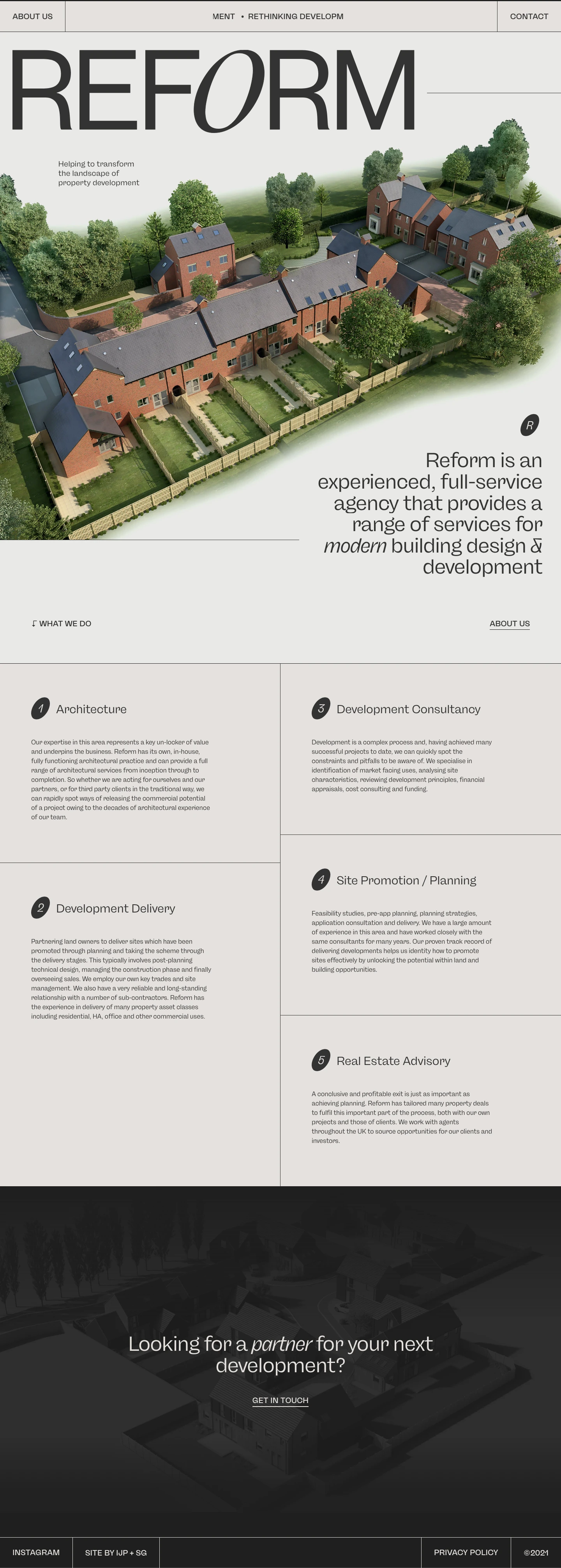 Reform Landing Page Example: Reform is an experienced, full-service agency that provides a range of services for modern building design & development
