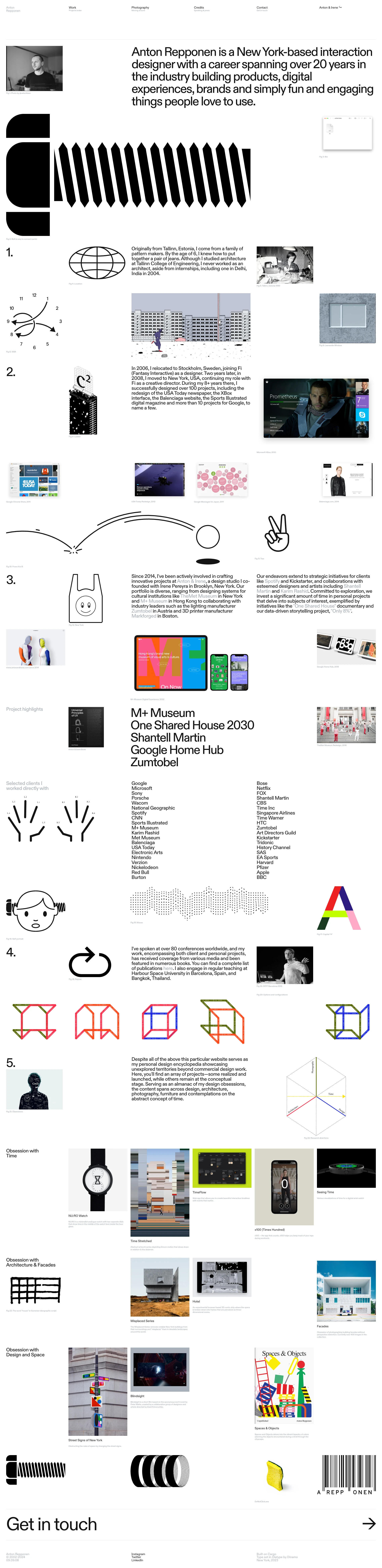 Anton Repponen Landing Page Example: Anton Repponen is a New York-based interaction designer with a career spanning over 20 years in the industry building products, digital experiences, brands and simply fun and engaging things people love to use.