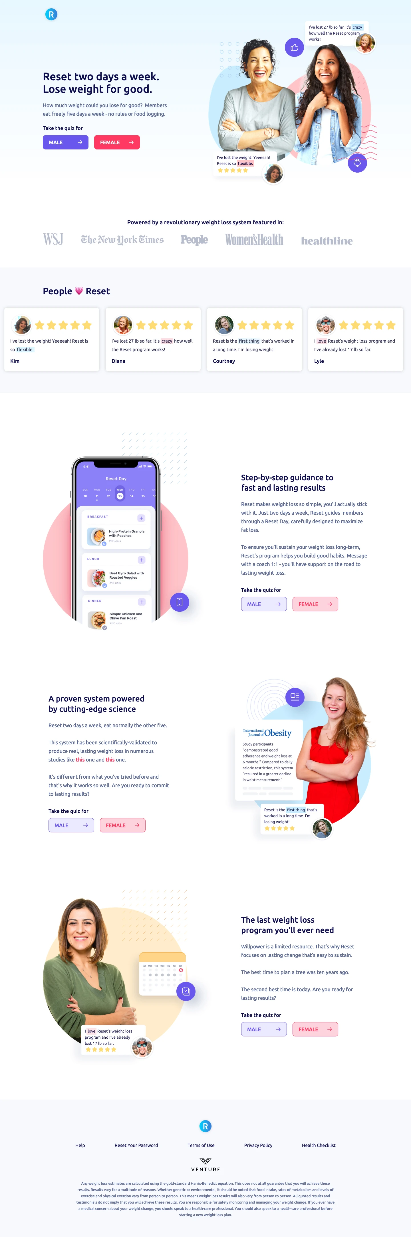 Reset Landing Page Example: Reset is the last weight loss program you'll ever need.