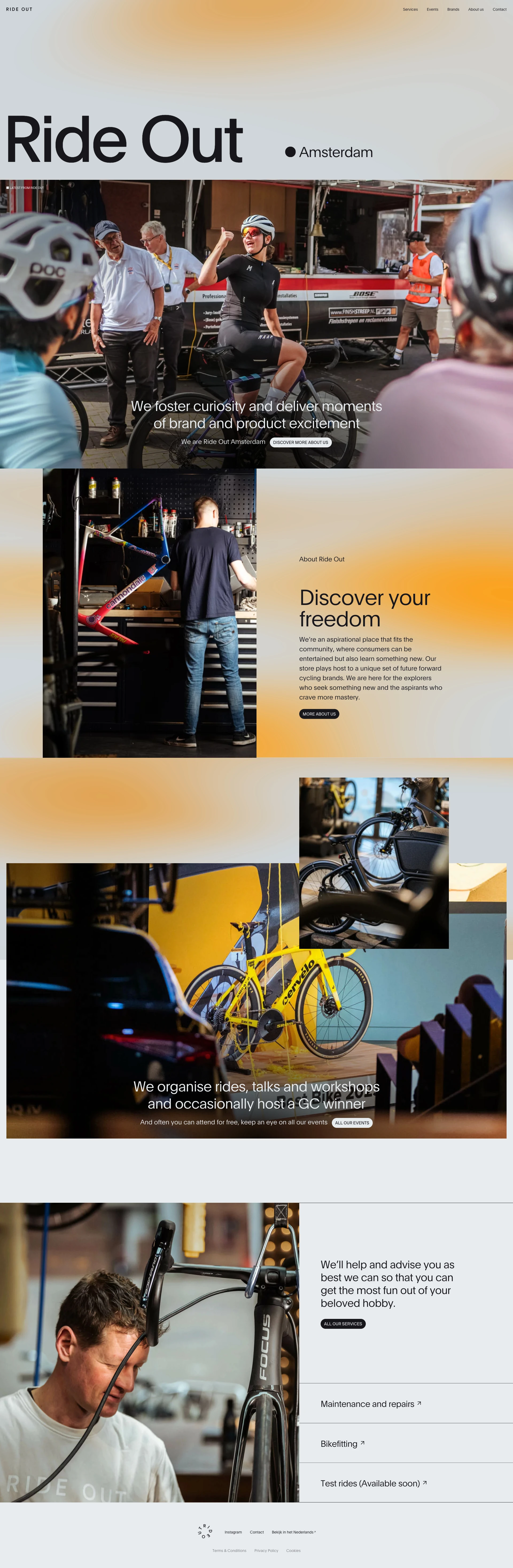 Ride Out Amsterdam Landing Page Example: We’re an experimental place that exists to inspire people to discover their passion for bikes, their cycling tribe and their unique version of freedom.