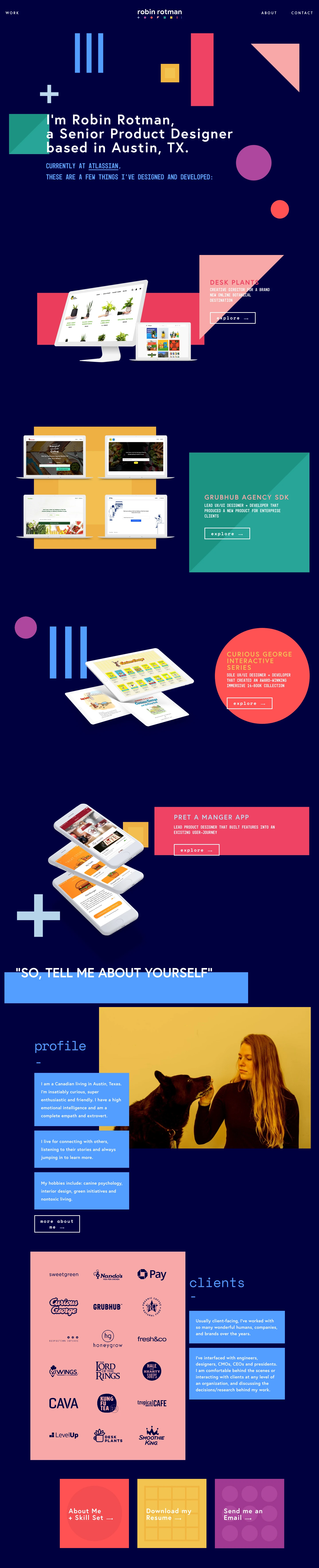 Robin Rotman Landing Page Example: I am an insatiably curious and emotionally intelligent senior product designer who enjoys bringing enthusiasm to both my work and my team.