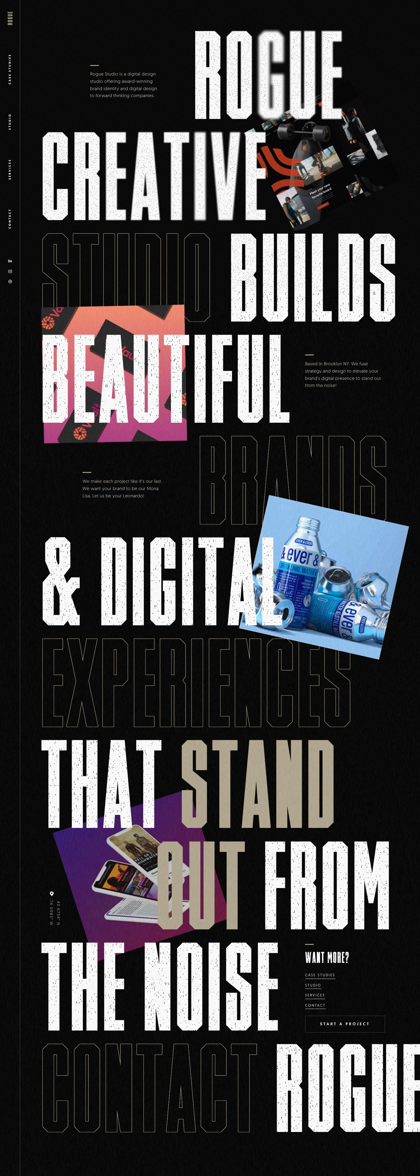 Rogue Studio Landing Page Example: Rogue Studio is a design studio based in Brooklyn New York. We build award-winning brands & digital experiences for forward-thinking companies.