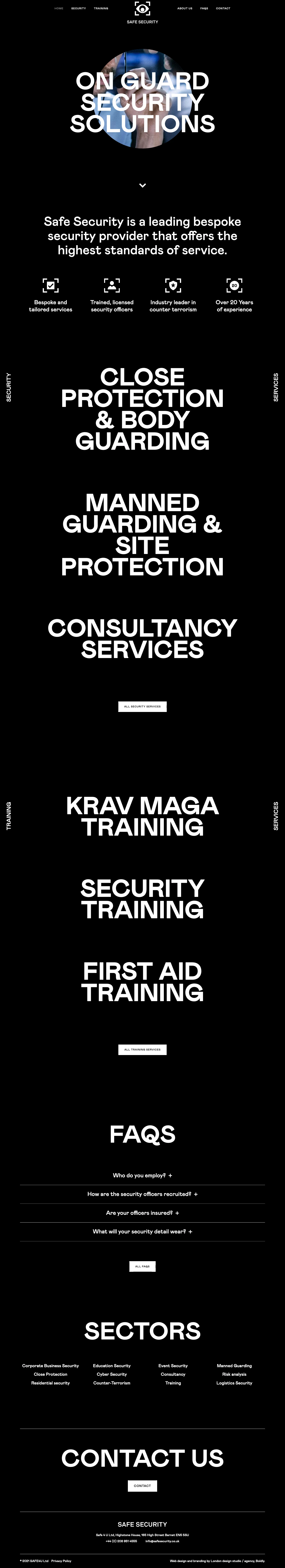 Safe Security Landing Page Example: Safe Security is an established and reliable Security Service provider. Specialising in Anti-Terrorism and Manned Guarding. Approachable yet efficient. Safe Security is the company to provide the right security solutions for your needs.