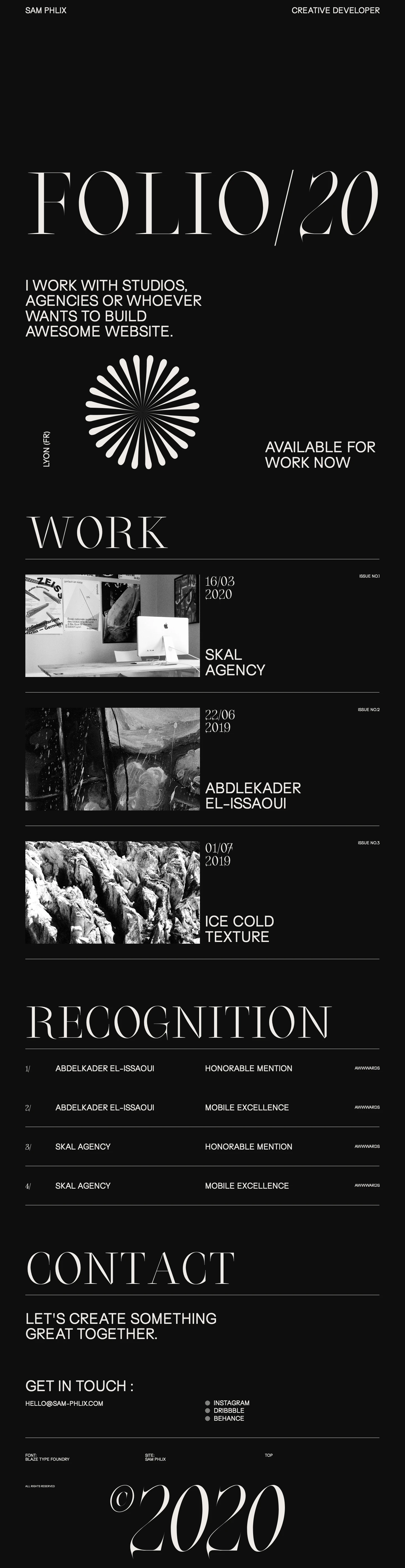 Sam Phlix Landing Page Example: Independant creative developer based in Lyon, France.