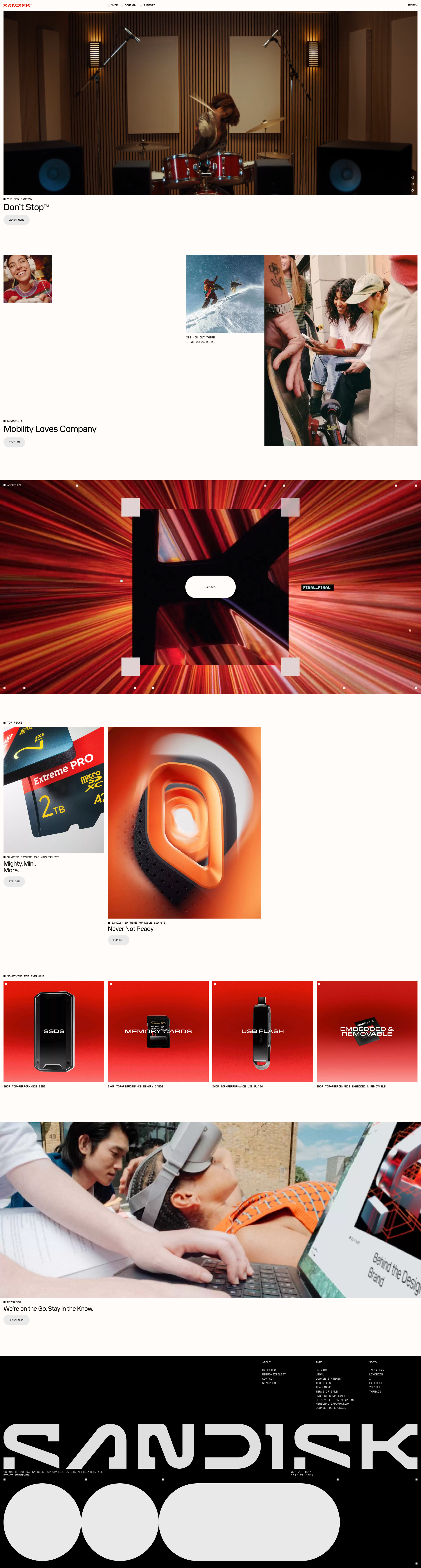 Sandisk Landing Page Example: High-performance SSDs, memory cards, and USB Flash Drives designed to prioritize speed, reliability, and energy efficiency for gamers, digital photography, and every day users.