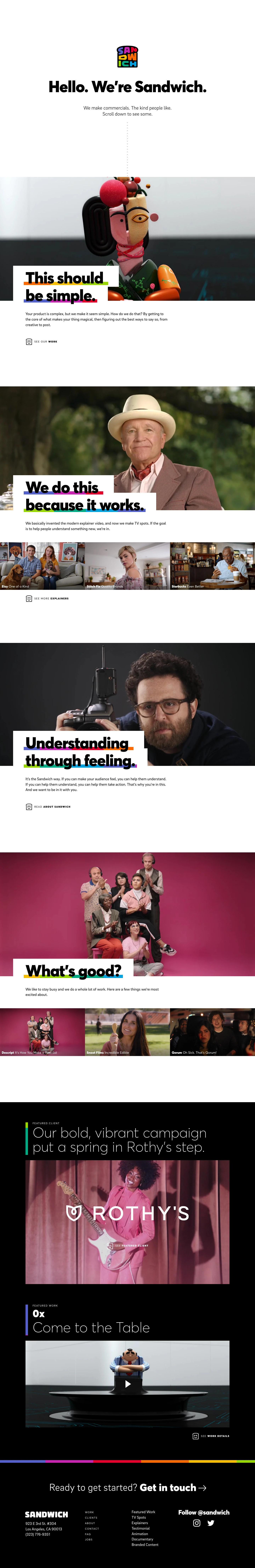 Sandwich Landing Page Example: We make commercials. The kind people like.