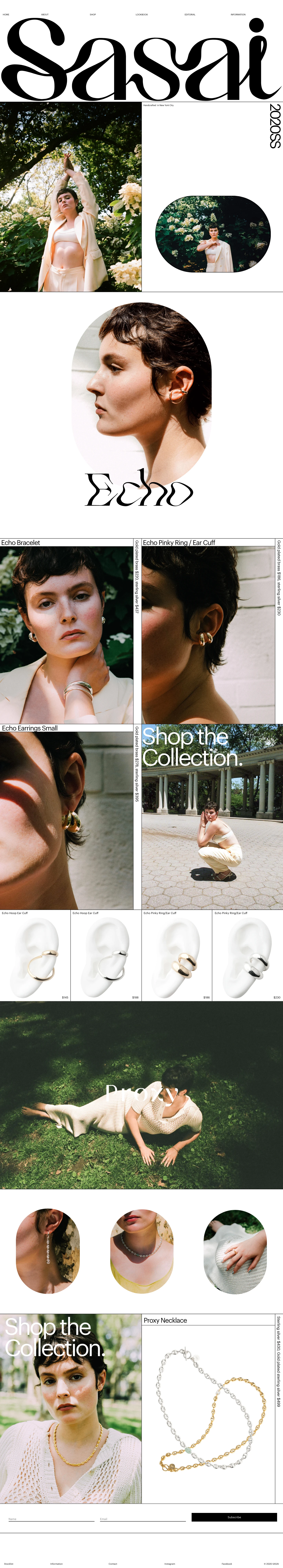 SASAI JEWELRY Landing Page Example: Handcrafted jewelry and design studio in NYC