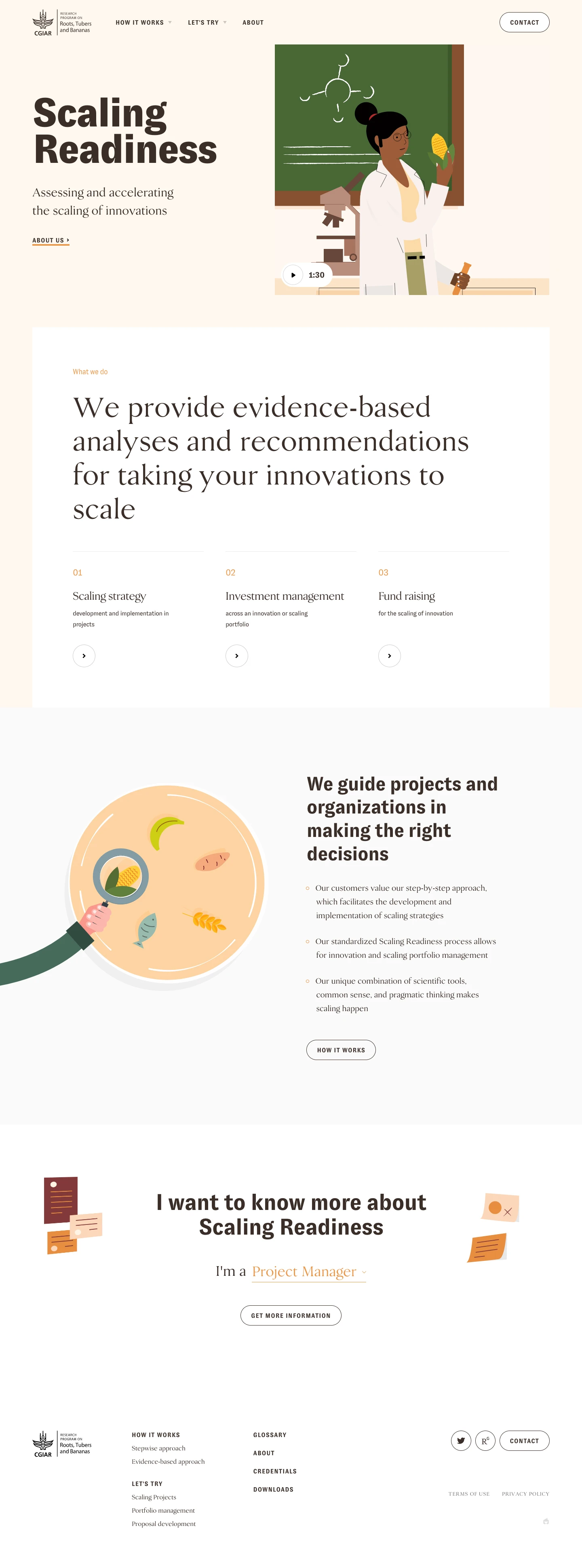 Scaling Readiness Landing Page Example: We provide evidence-based analyses and recommendations for taking your innovations to scale.