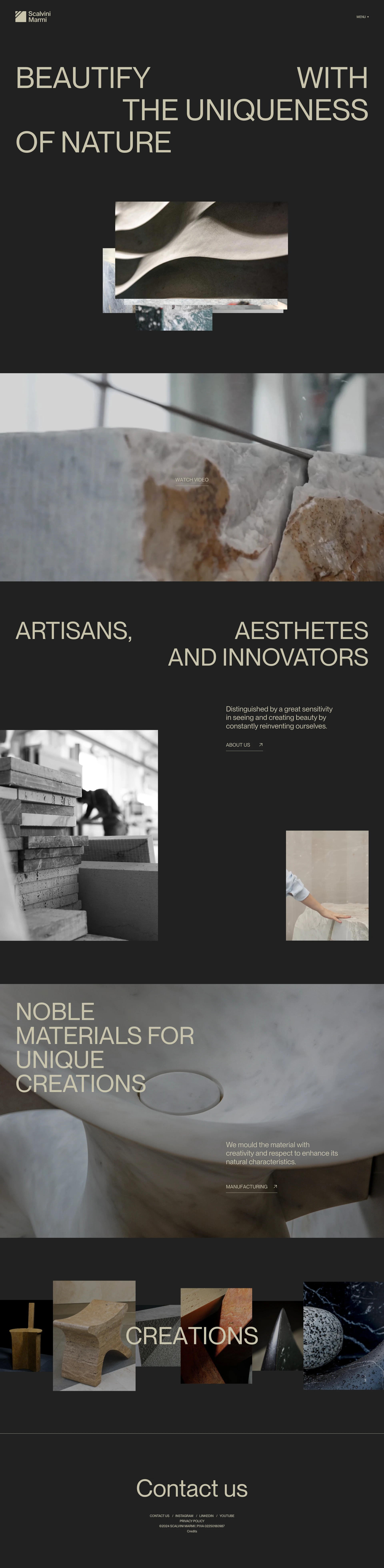 Scalvini Marmi Landing Page Example: Scalvini Marmi places the art of marble at the service of architecture, design, and interiors. Discover how our marble transforms spaces into works of art.