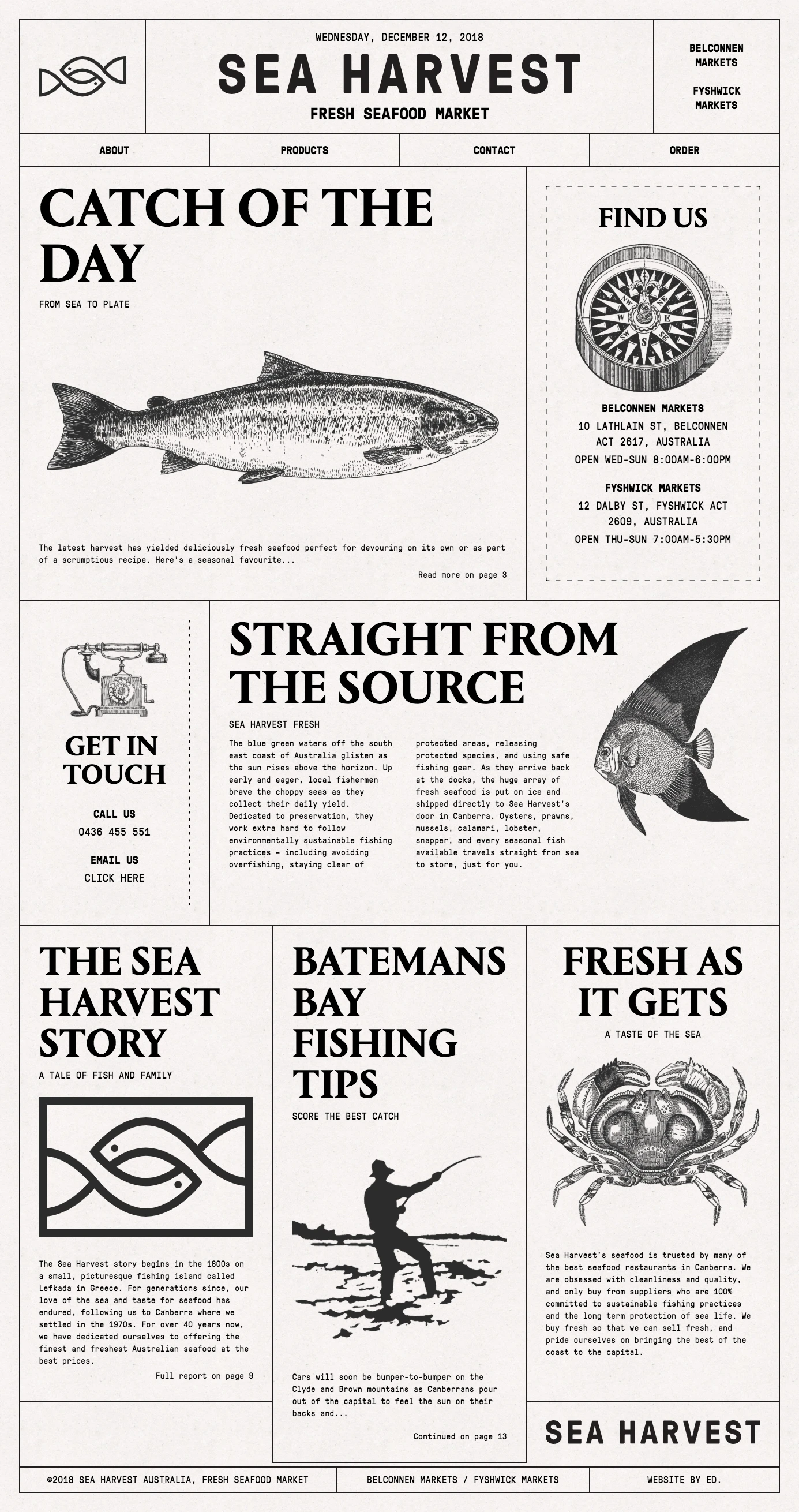 Sea Harvest Landing Page Example: Sea Harvest is a Canberra-based fresh seafood market at Belconnen and Fyshwick markets, offering a wide variety of seafood at the very best prices.