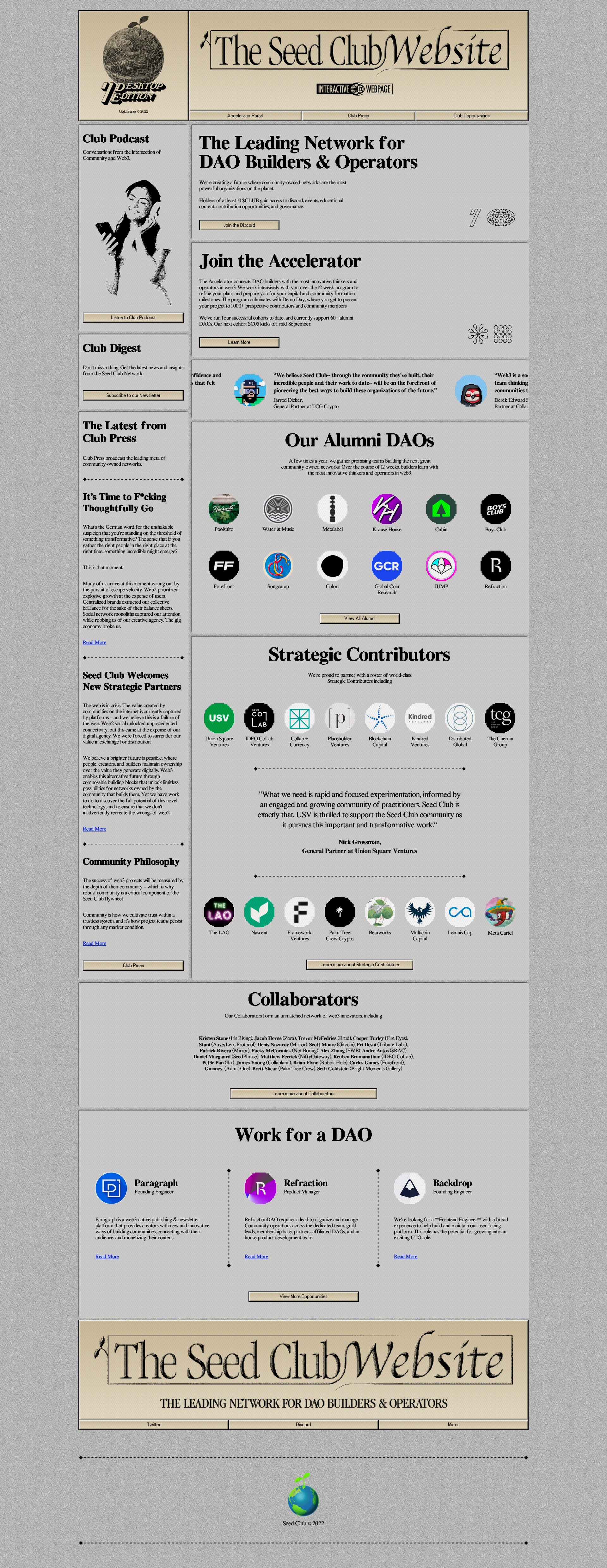Seed Club Landing Page Example: The leading network for DAOs builders and operators.