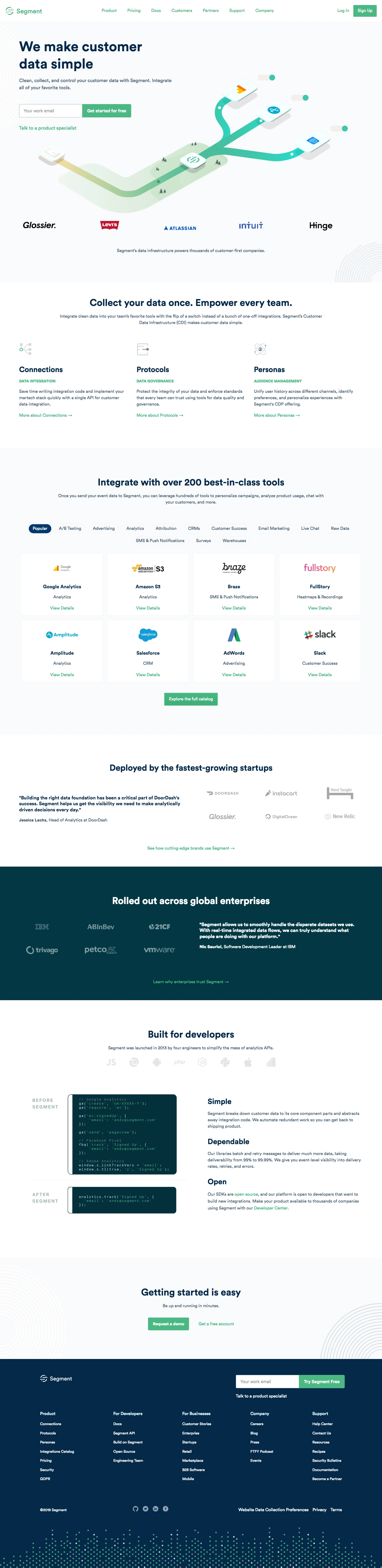 Segment Landing Page Example: Segment is a customer data infrastructure (CDI) platform that helps you collect, clean, and control your customer data. Integrate all of your favorite tools