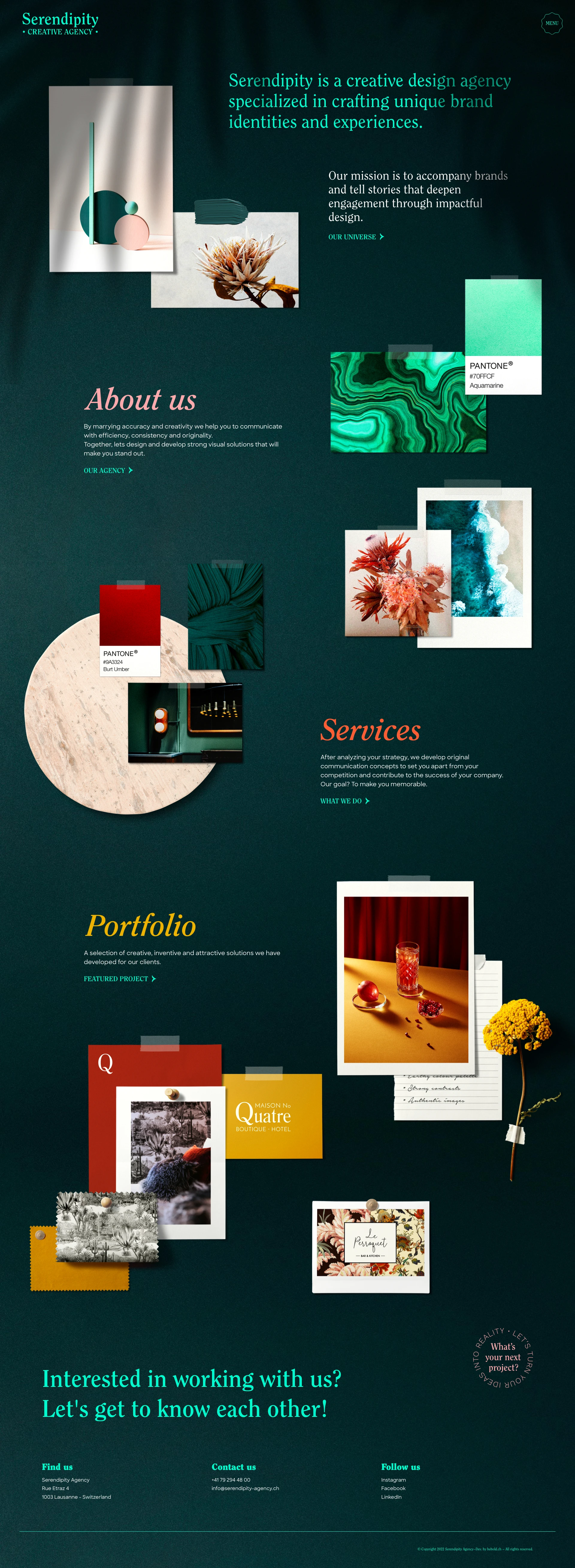Serendipity Landing Page Example: Serendipity is a creative design agency specialized in crafting unique brand identities and experiences.