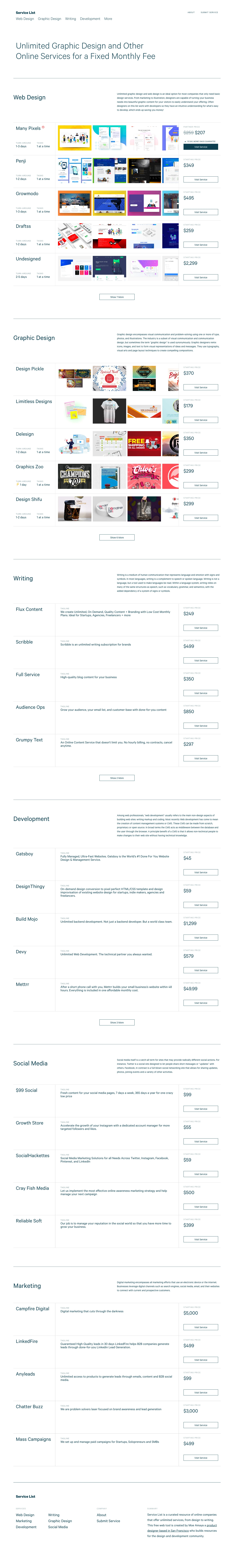 Service List Landing Page Example: Find and compare Graphic Design Services. Free, interactive tool to quickly narrow your choices and contact multiple services.