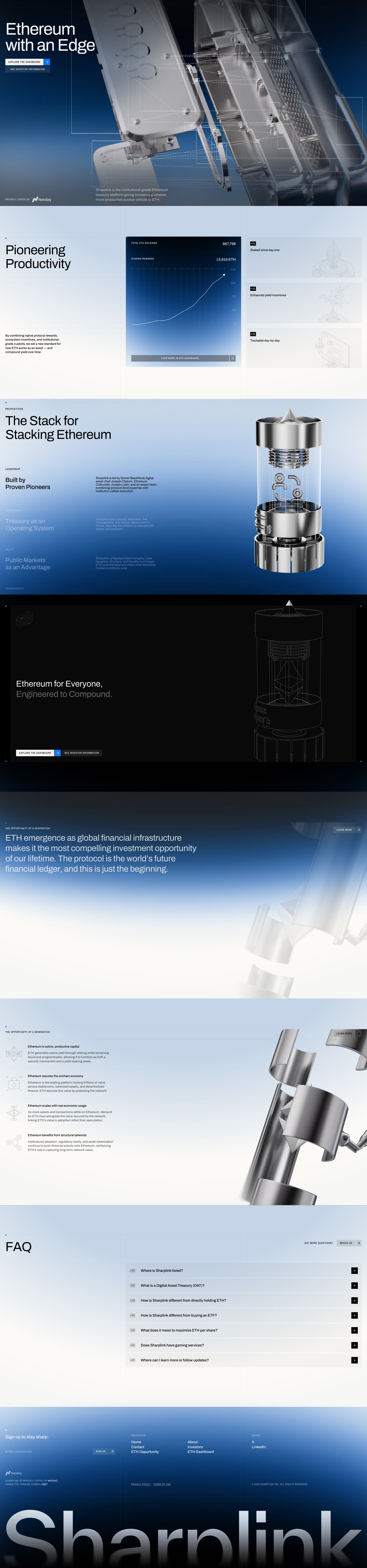 Sharplink Landing Page Example: Sharplink is the institutional-grade Ethereum treasury platform giving investors a smarter, more productive access vehicle to ETH