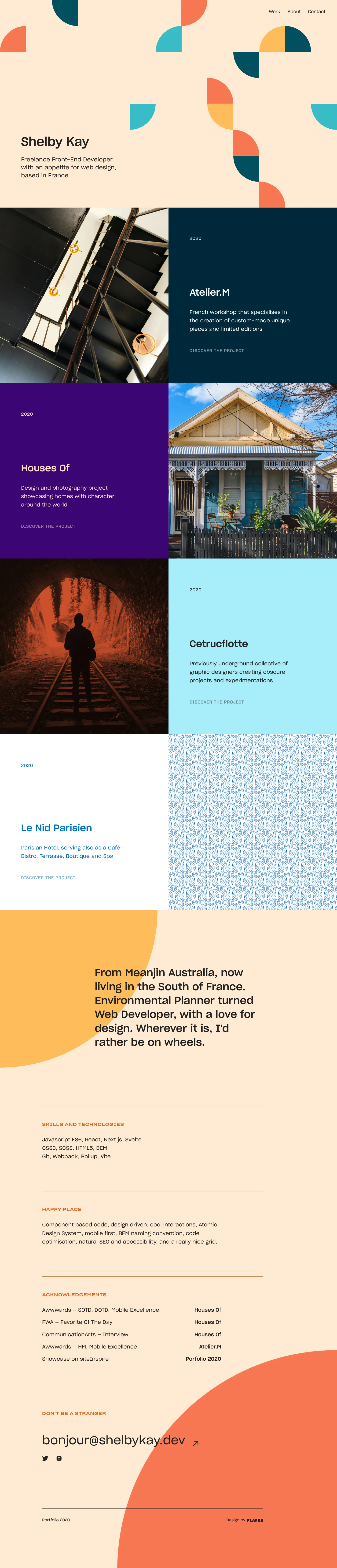 Shelby Kay Landing Page Example: Freelance Front-End Developer with an appetite for web design, based in France.
