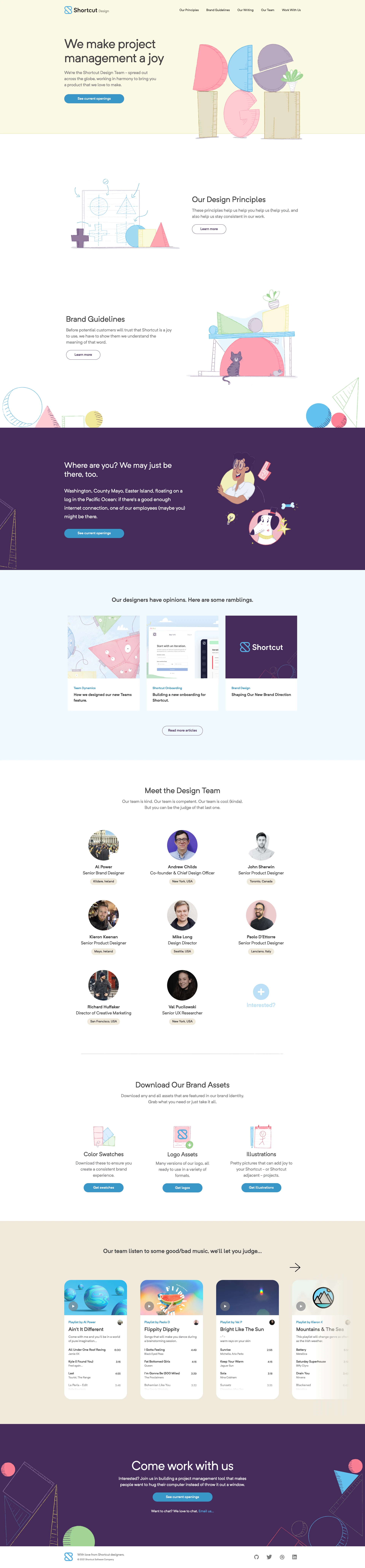 Shortcut Design Landing Page Example: We’re the Shortcut Design Team working in harmony to bring you a product that we love to make.