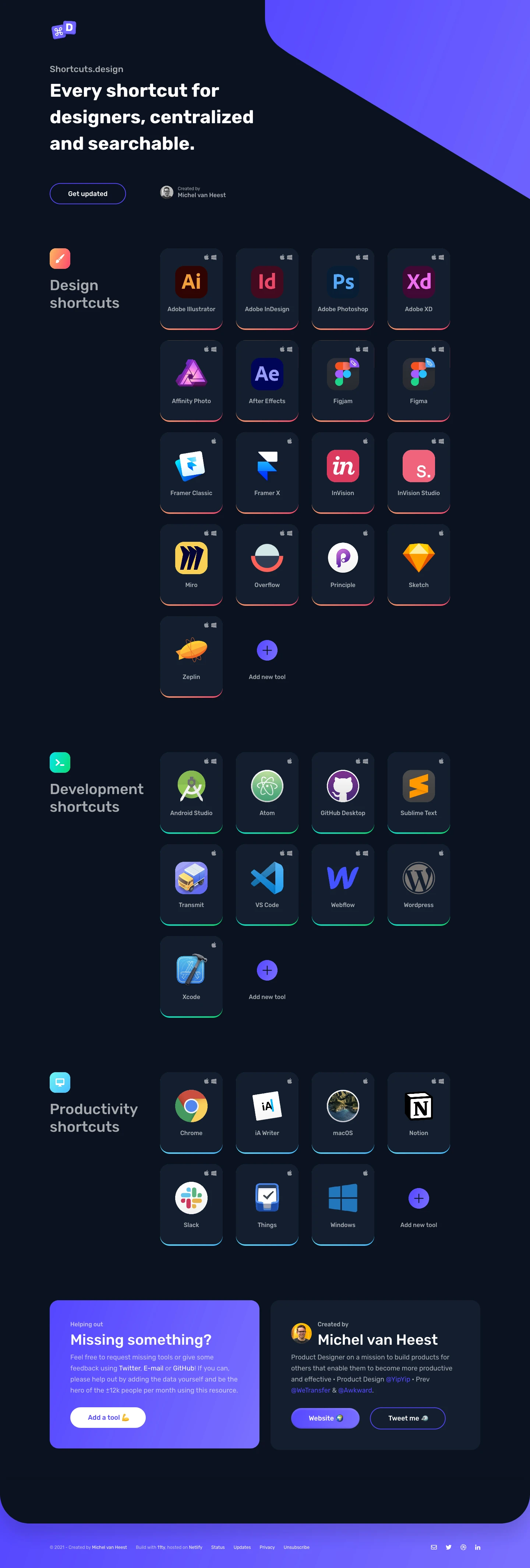 Shortcuts.design Landing Page Example: Shortcuts.design is the ultimate shortcut reference for designers. Charge your workflow with all the shortcuts of your favorite tools like Figma and Windows in one place 🚀.
