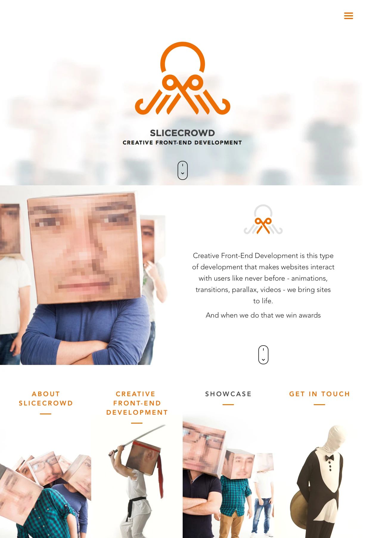 SliceCrowd Landing Page Example: Creative Front-End Development is this type of development that makes websites interact with users like never before - animations, transitions, parallax, videos - we bring sites to life.