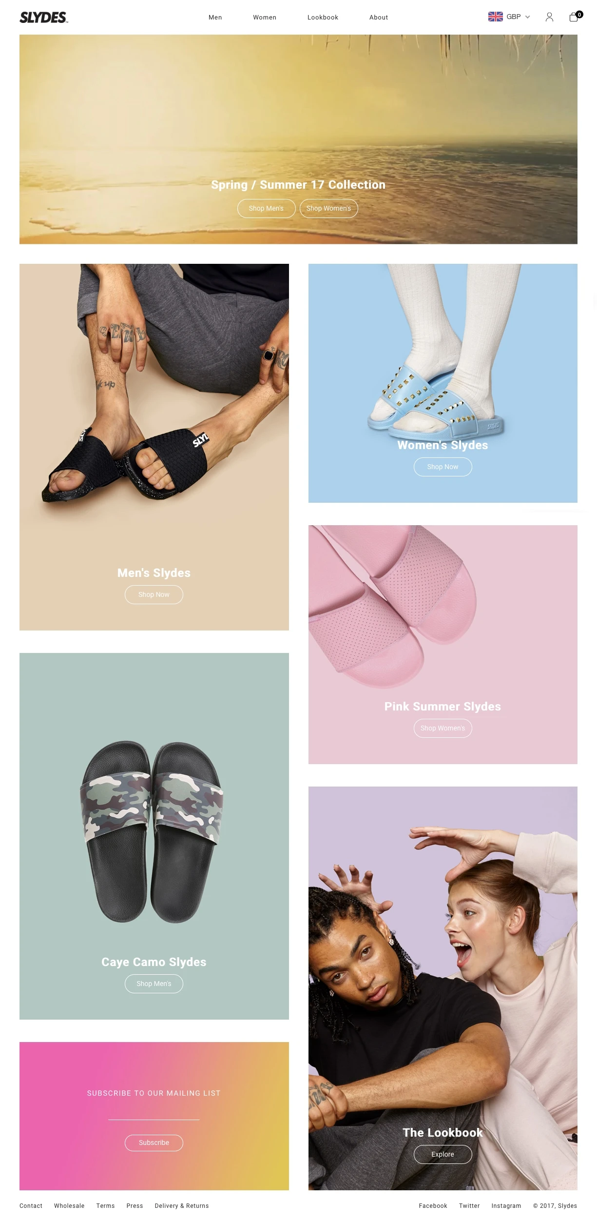 Slydes Landing Page Example: The ultimate footwear choice of the summer