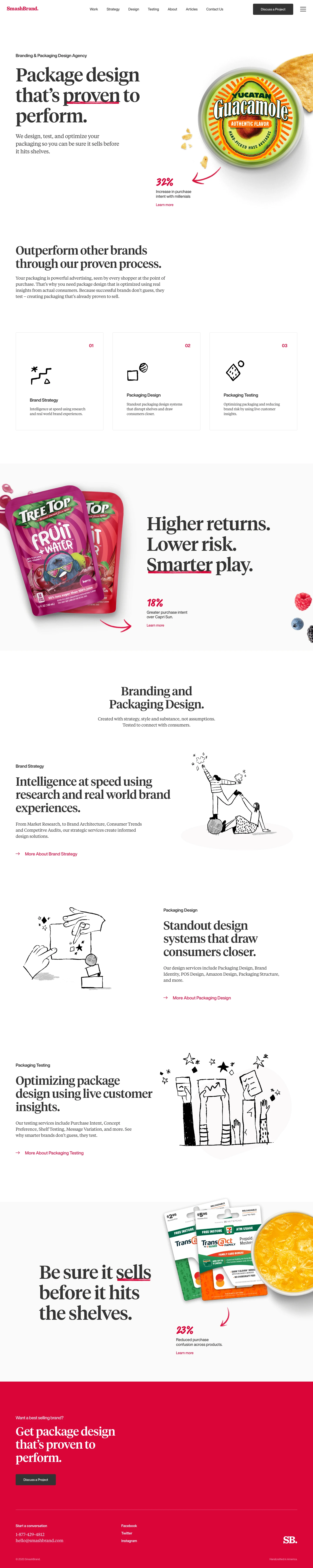SmashBrand Landing Page Example: Package design that’s proven to perform. We design, test, and optimize your packaging so you can be sure it sells before it hits shelves.