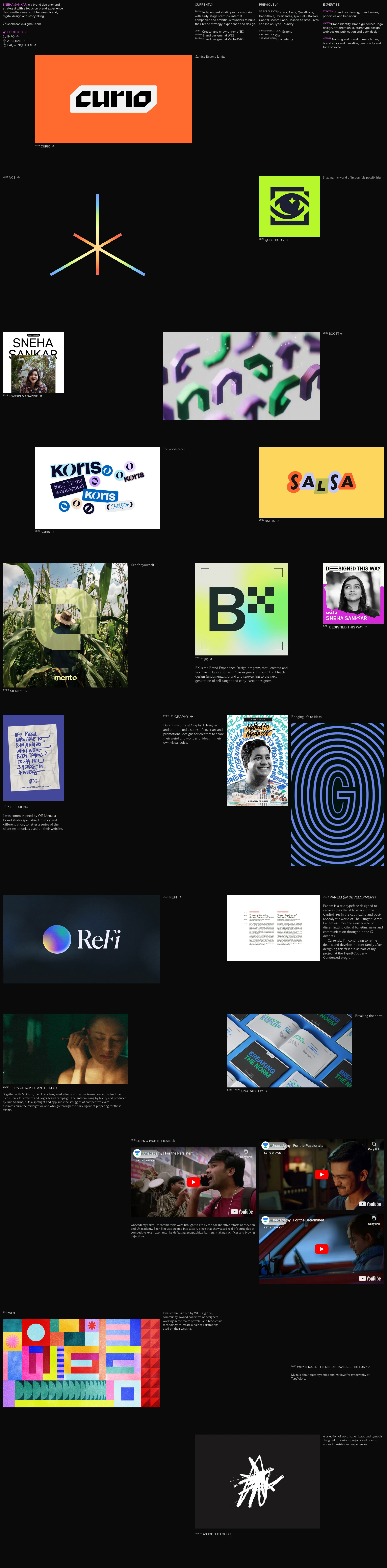 Sneha Sanksar Landing Page Example: Sneha is a brand strategist and designer with a focus on brand experience design—the sweet spot between brand, digital design and storytelling.