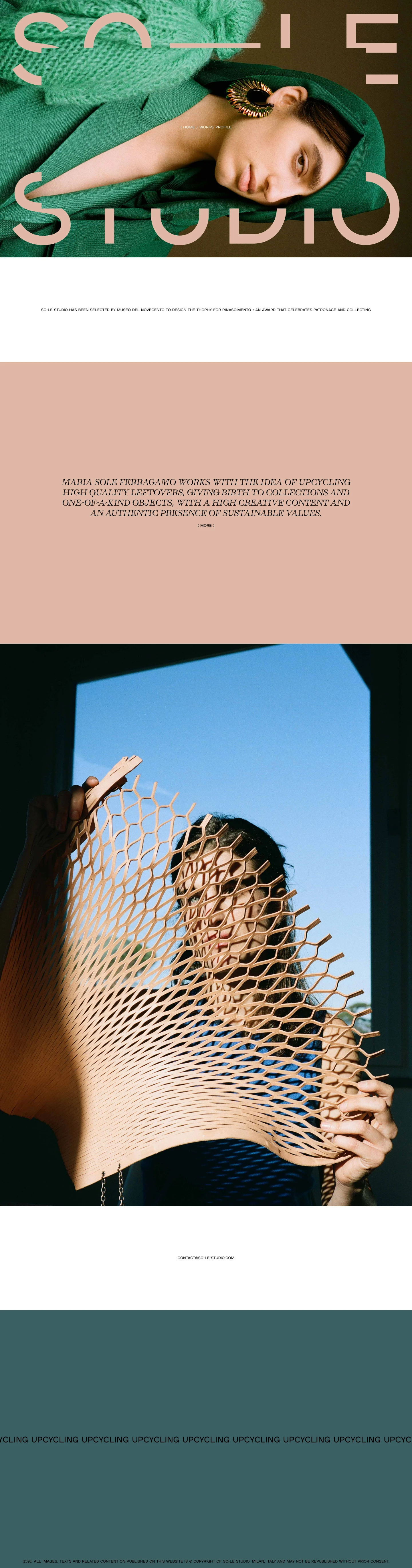 SO-LE STUDIO Landing Page Example: Being brought up and surrounded by boundless creativity, supreme craftsmanship and beauty in her hometown of Florence, Maria Sole is indeed an architect and a designer by education but is and always will be a maker at heart.