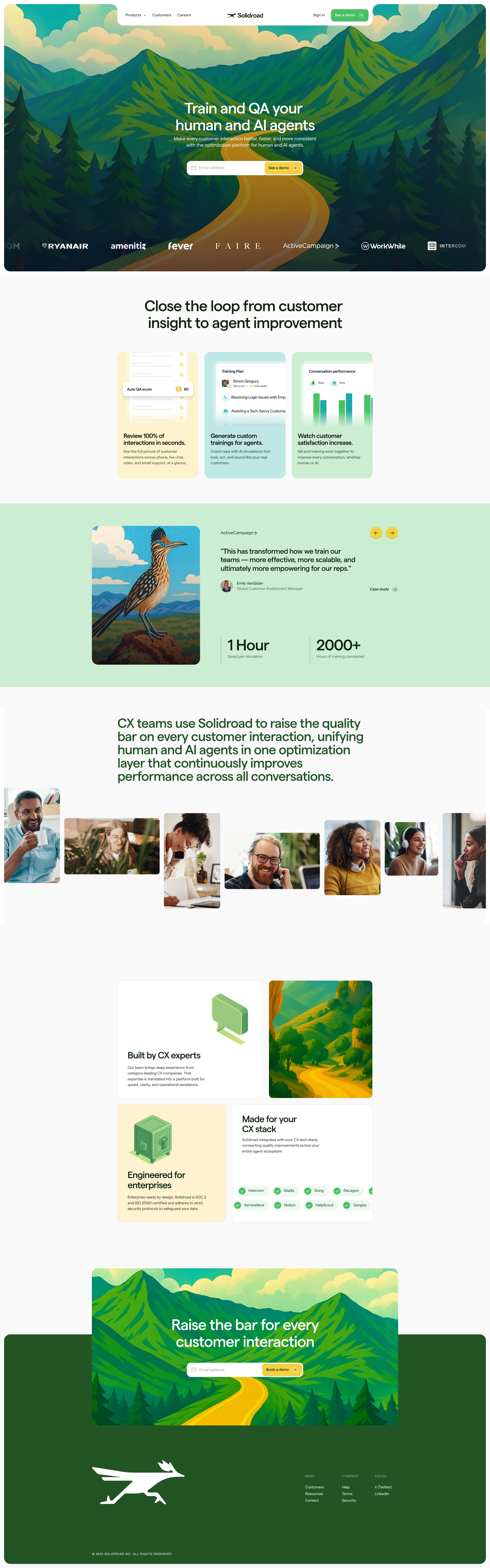 Solidroad Landing Page Example: The Automated Quality Management platform that optimizes human and AI agents to make every customer interaction better, faster, and more consistent. 