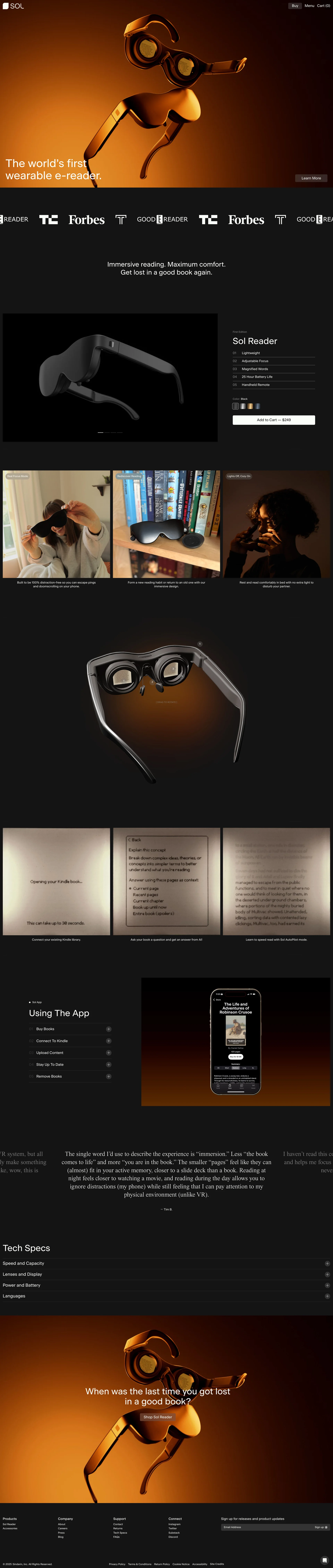 Sol Landing Page Example: Sol is a reading technology company making tools to illuminate the mind.