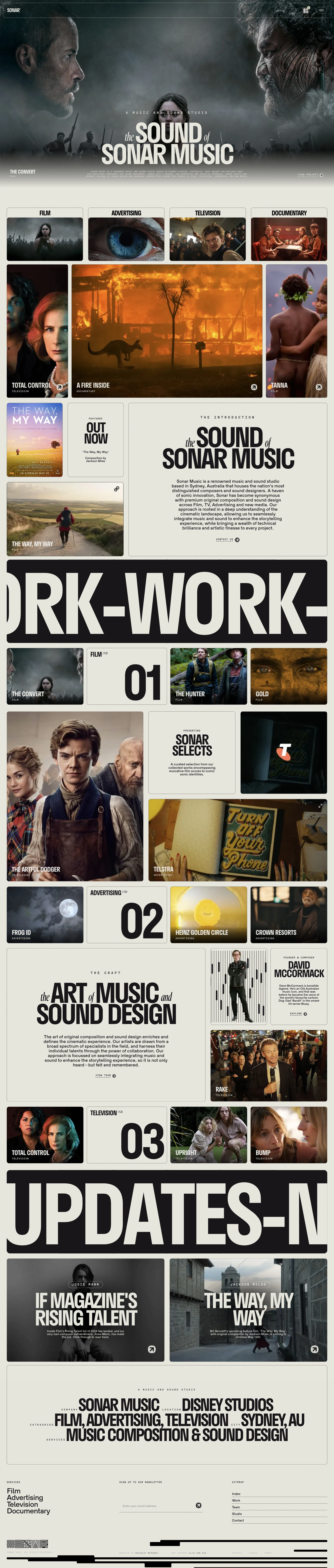Sonar Landing Page Example: Sonar Music is a renowned music and sound studio based in Disney Studios, Australia, that houses the nation's most distinguished composers and sound designers.