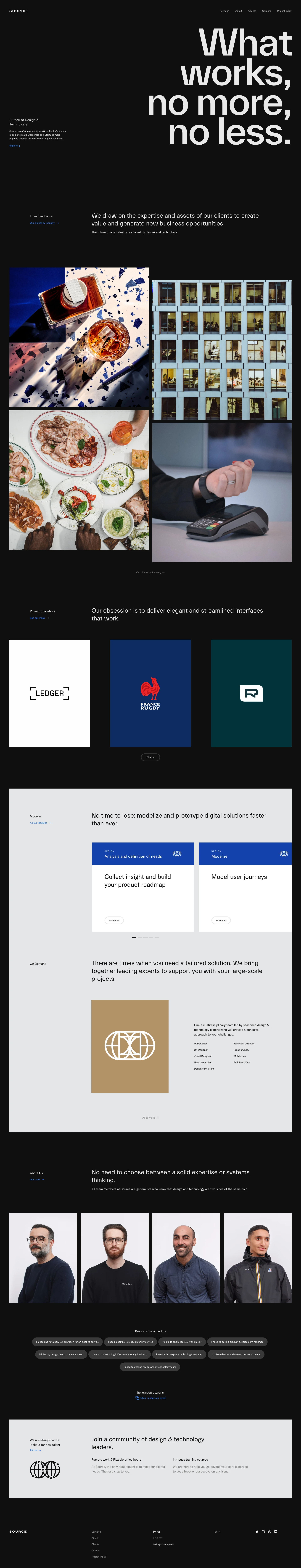 Source Landing Page Example: Bureau of Design & Technology. Source is a group of designers & technologists on a mission to make Corporate and Startups more capable through state of the art digital solutions.