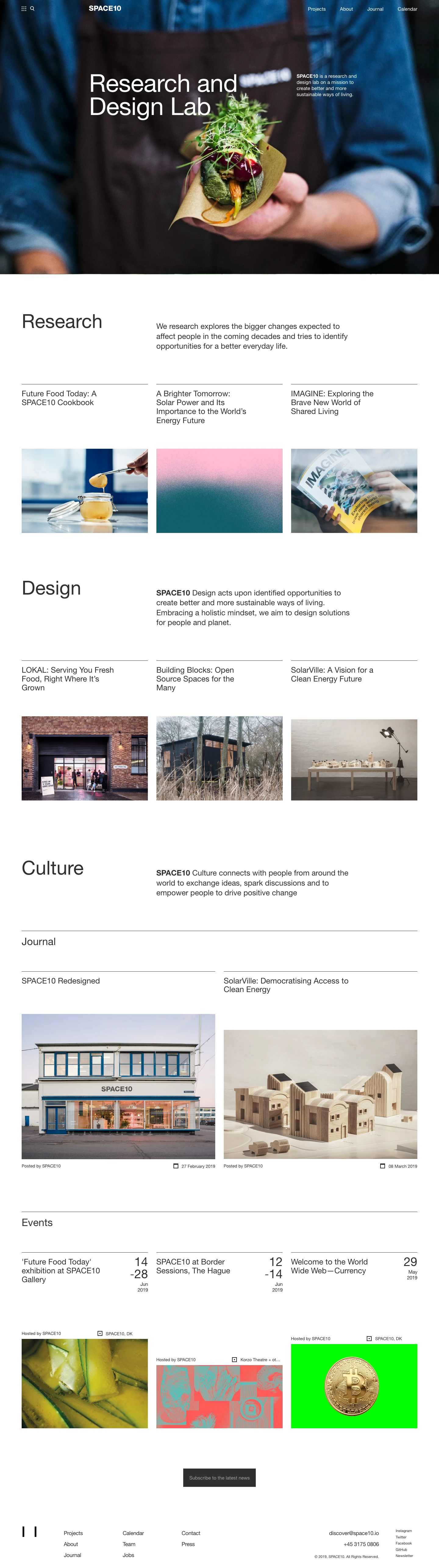 SPACE10 Landing Page Example: SPACE10 is a research and design lab on a mission to create better and more sustainable ways of living.