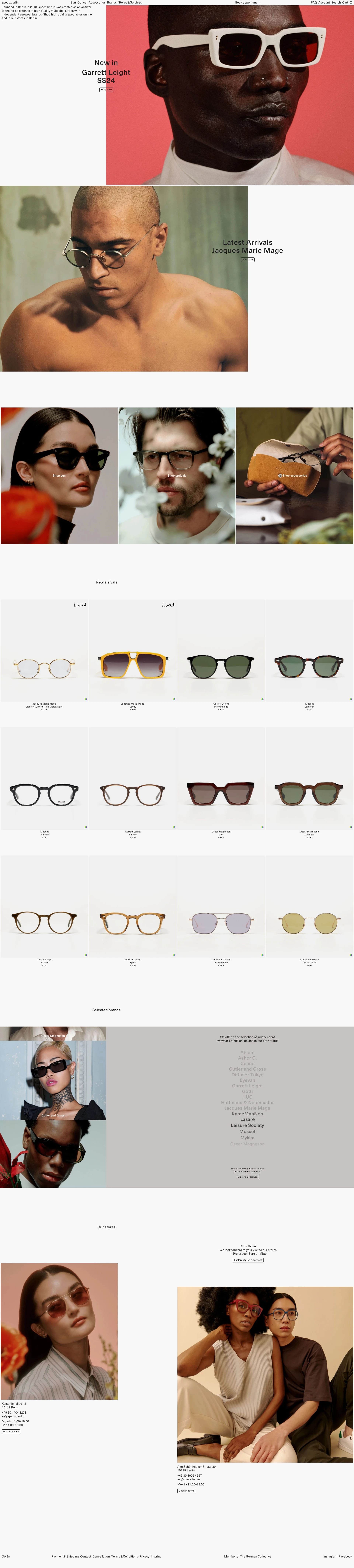 specs.berlin Landing Page Example: Your destination to discover the latest in sunglasses and optical frames from hand-picked eyewear brands – online and in our stores in Berlin.