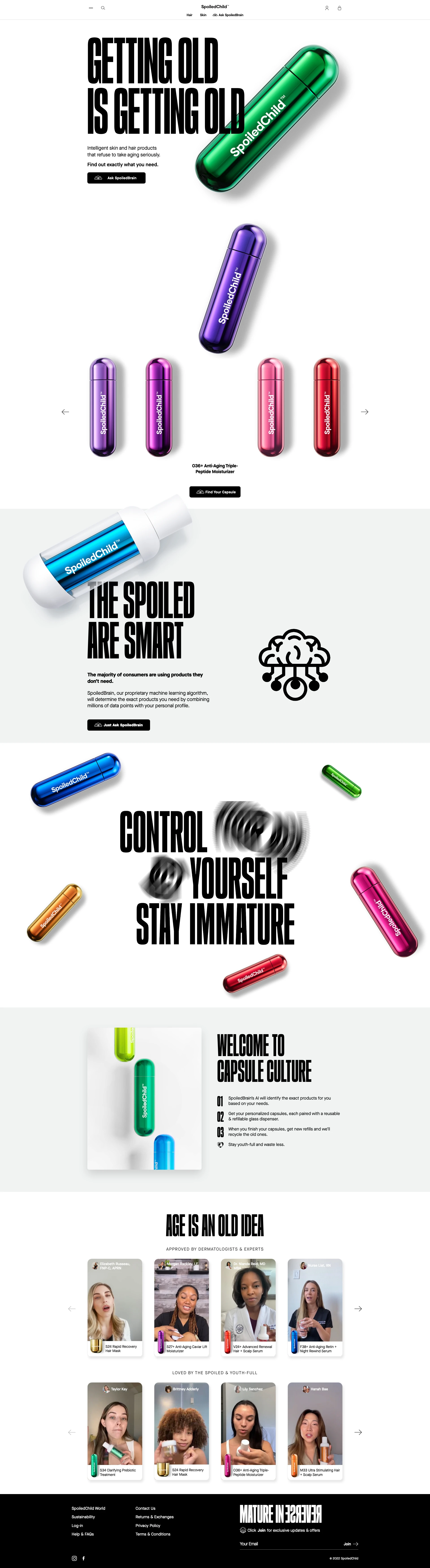 SpoiledChild Landing Page Example: Intelligent skin & hair products that refuse to take aging seriousl.